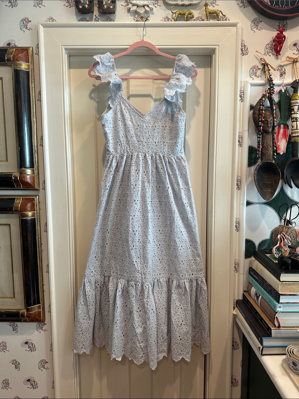 Eyelet Ruffle Strap Dress - Light Blue - Picture 3 of 3